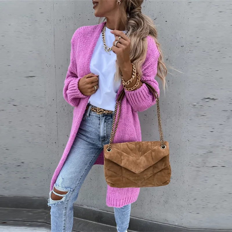 FashionSierra - Female Elegant Simple Basic Soft Office Winter Solid Long Sleeve Cardigan