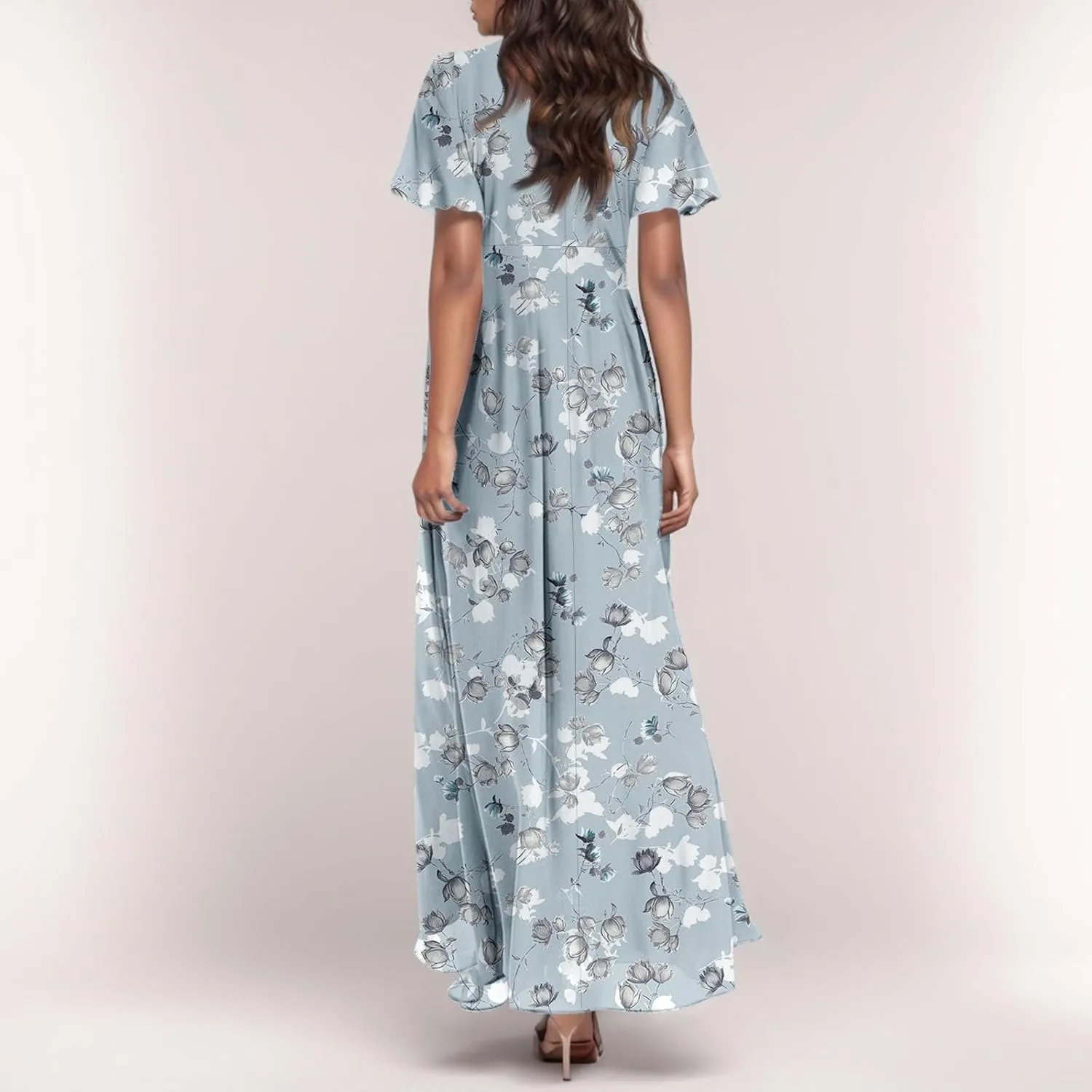 FlekmanArt Maxi Dresses for Women 2025 Swing Flowy Ruffle Hem Swing Dresses Chiffon Comfy Summer Maxi Dress