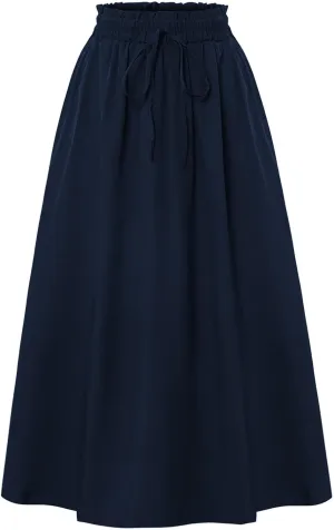 FlekmanArt Womens Maxi Skirt Summer Trendy Elastic High Waisted Boho Dress Casual Beach Flowy Swing Long Skirts with Pockets