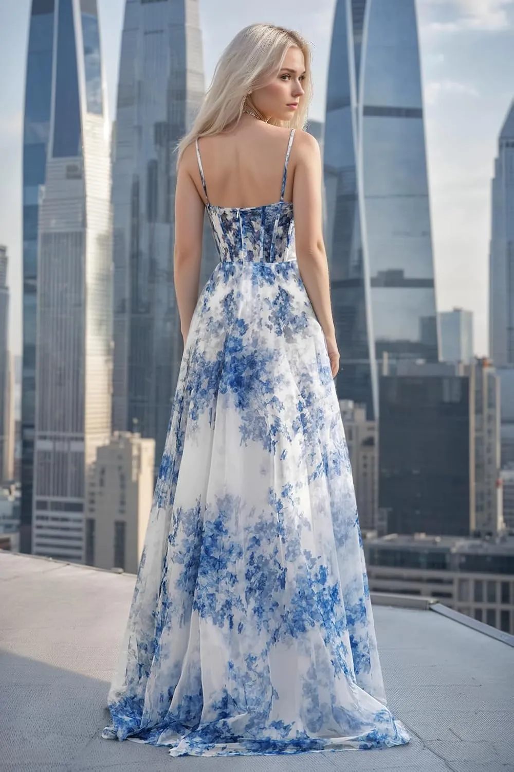 Floral Chiffon Prom Dresses 2025 A-Line Ball Gown Long Bridesmaid Dresses with Slit Formal Evening Gowns