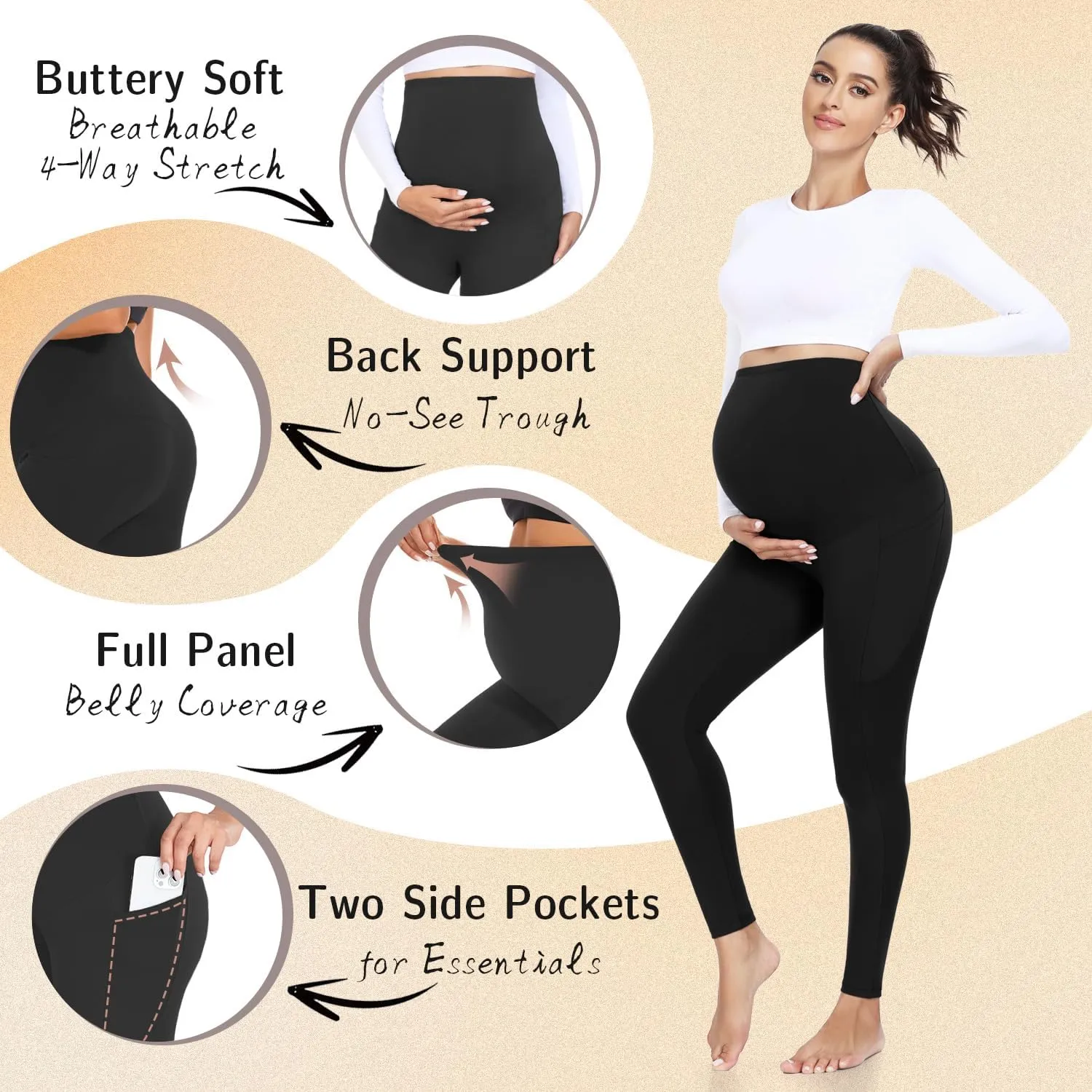 FULLSOFT 3 Pack Womens Maternity Leggings Over The Belly-High Waisted Workout Pregnancy Yoga Pants Pockets