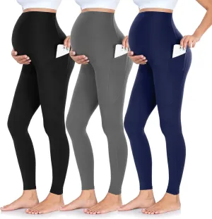 FULLSOFT 3 Pack Womens Maternity Leggings Over The Belly-High Waisted Workout Pregnancy Yoga Pants Pockets