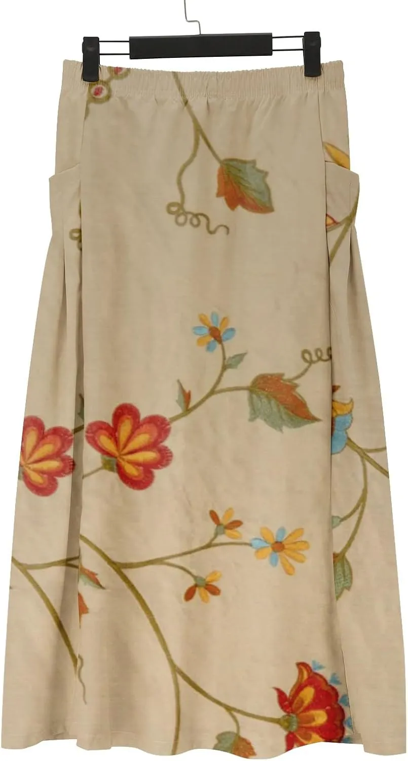 Generic Cotton/Linen Maxi A Line Skirt for Women 2024 - Boho Floral Elastic High Waist Long Skirts Summer Pleated Skirts