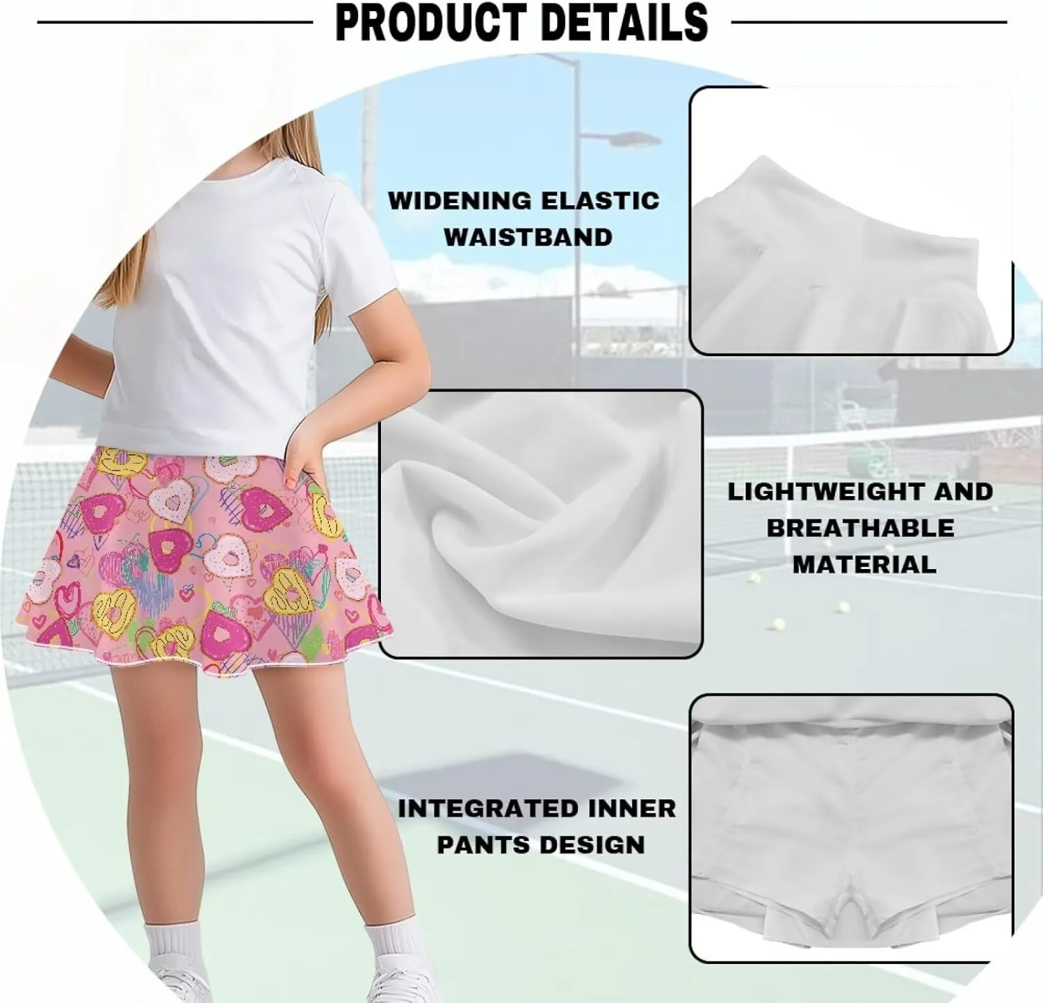 Girls' Skirts & Skorts with Pockets Built in Shorts High Waisted Skirt Size 5-14