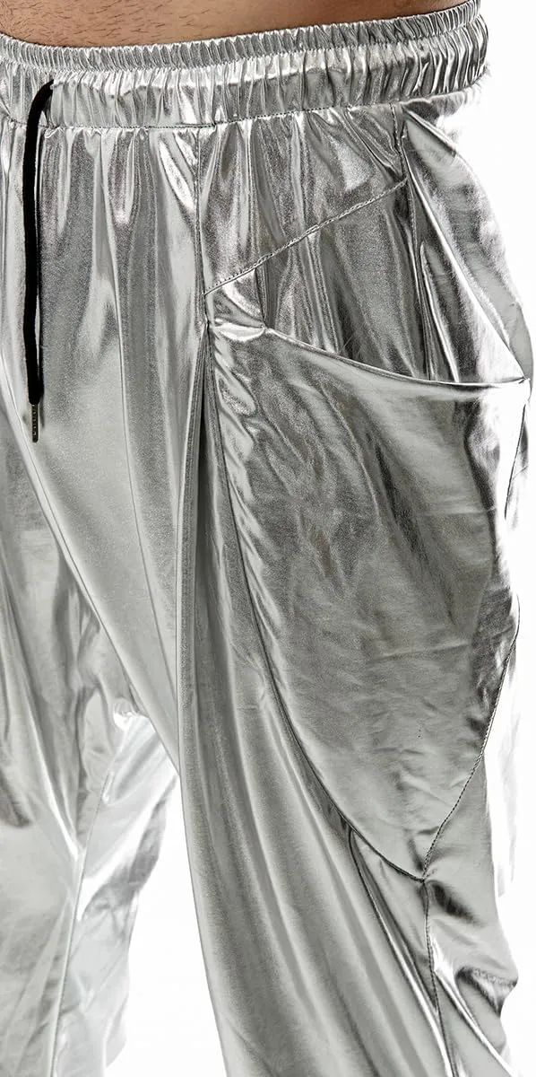 GRAJTCIN Mens Metallic Disco Pants - 70s/80s Sequin Drawstring Waist Party Club Rave Shiny Jogger
