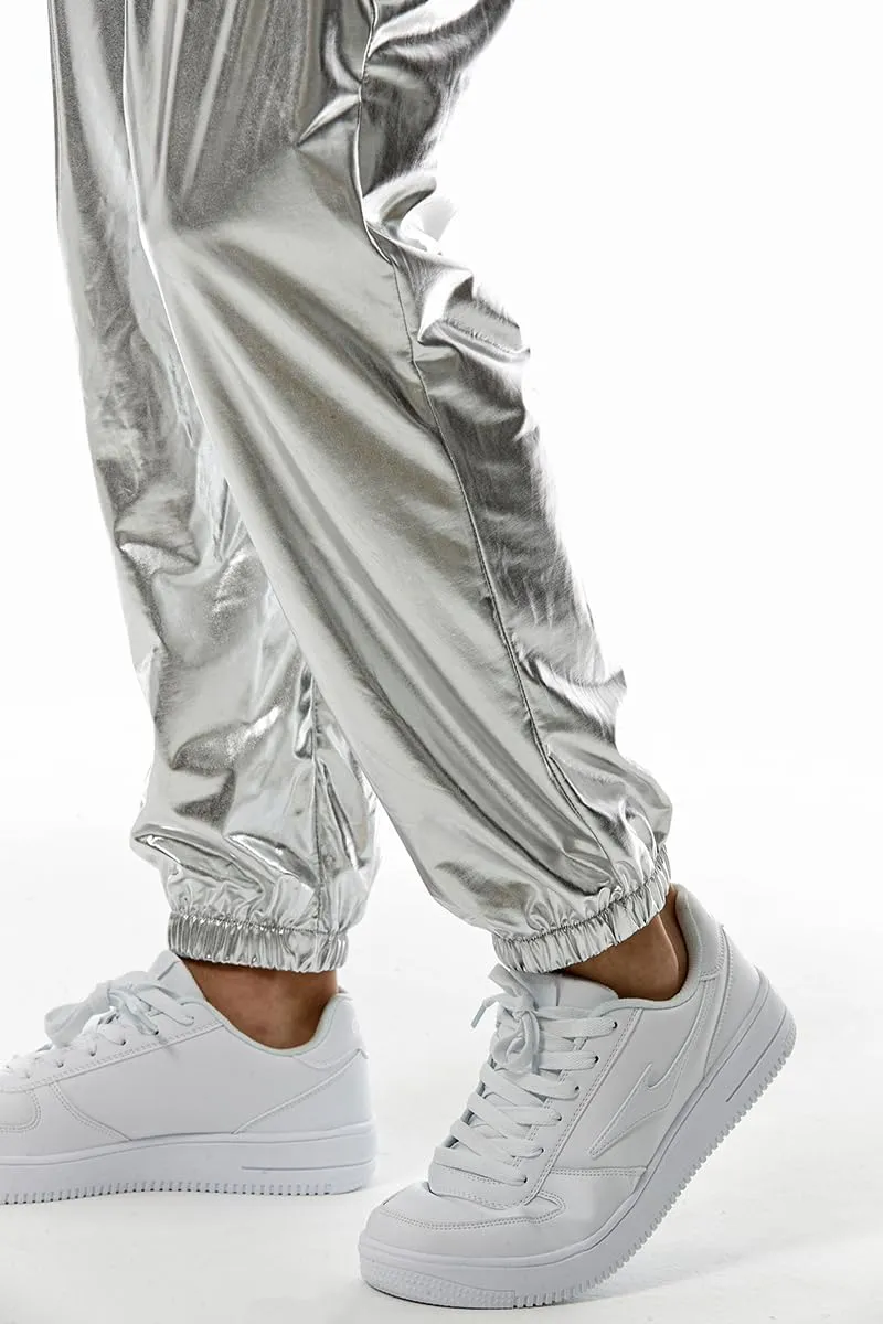 GRAJTCIN Mens Metallic Disco Pants - 70s/80s Sequin Drawstring Waist Party Club Rave Shiny Jogger