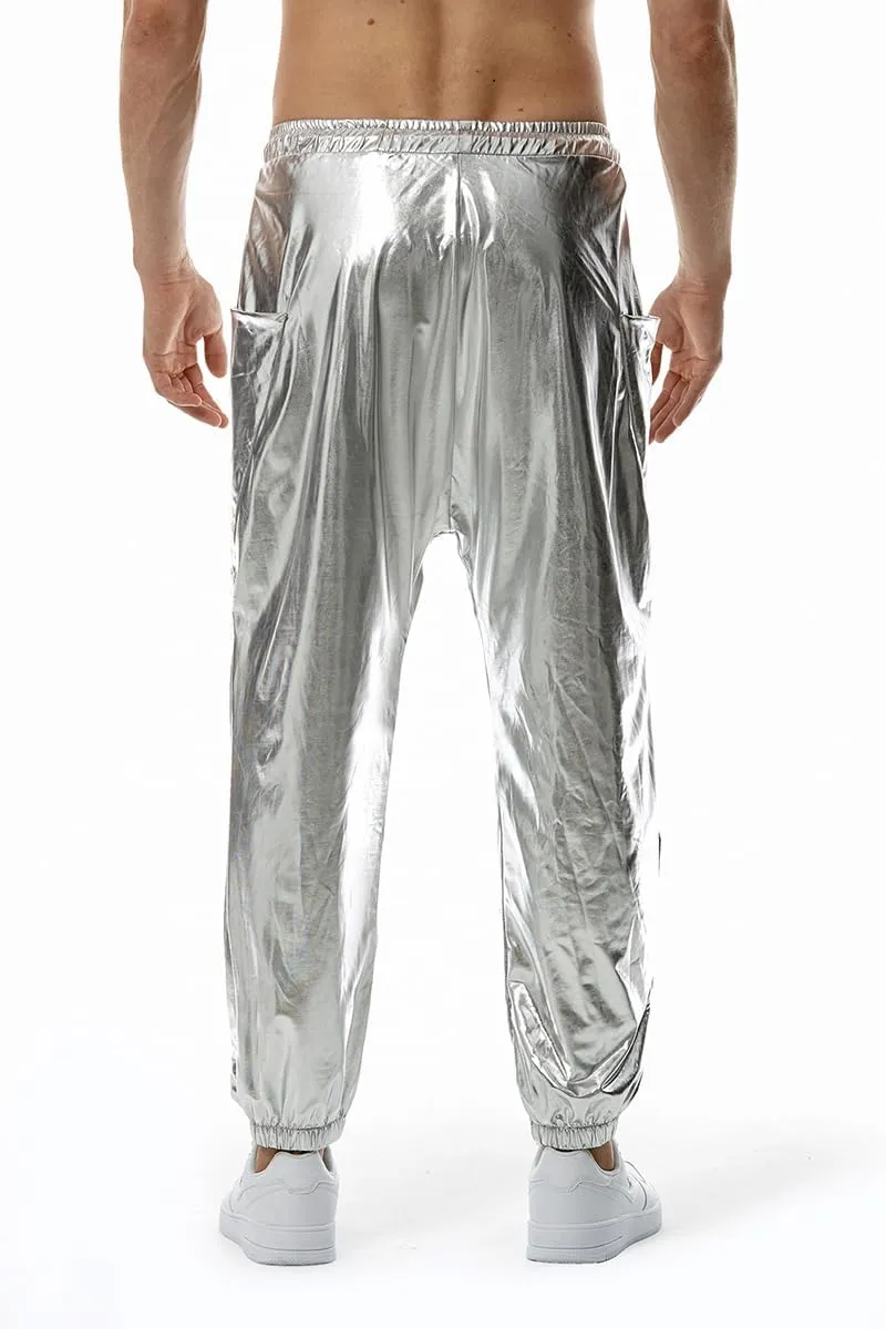 GRAJTCIN Mens Metallic Disco Pants - 70s/80s Sequin Drawstring Waist Party Club Rave Shiny Jogger