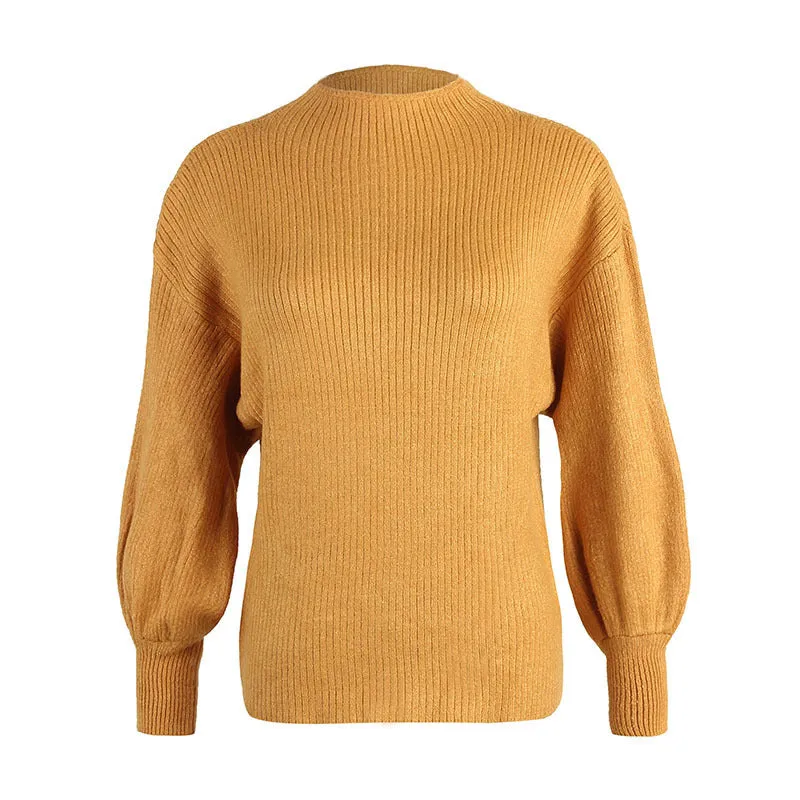 Half High Collar Lantern Sleeve Base Sweater Women Wholesale
