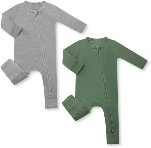 HAPIU Unisex Rayon Made from Bamboo Baby Rompers with Cuffs, 2 Way Zipper YKK, Footless Pajamas Jumpsuit