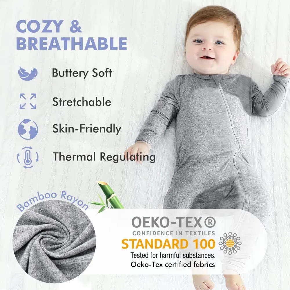 HAPIU Unisex Rayon Made from Bamboo Baby Rompers with Cuffs, 2 Way Zipper YKK, Footless Pajamas Jumpsuit