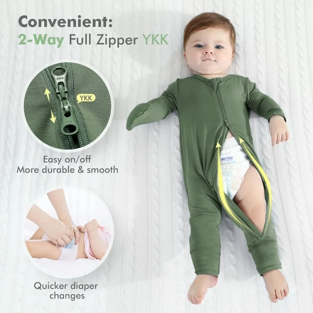 HAPIU Unisex Rayon Made from Bamboo Baby Rompers with Cuffs, 2 Way Zipper YKK, Footless Pajamas Jumpsuit