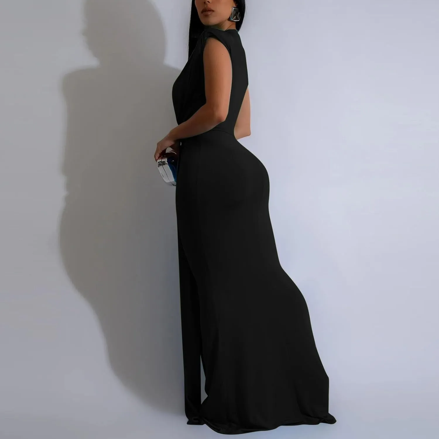 HGps8w Womens Deep V-Neck Sleeveless Party Dress with Pad Shoulder Mermaid Cocktail Maxi Dress Formal Party Evening Gowns