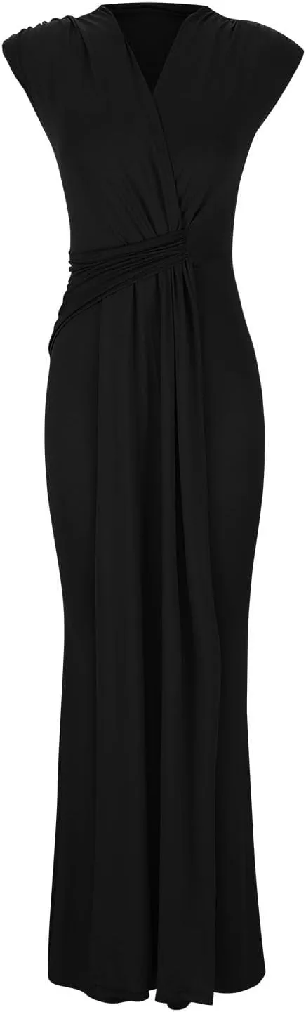 HGps8w Womens Deep V-Neck Sleeveless Party Dress with Pad Shoulder Mermaid Cocktail Maxi Dress Formal Party Evening Gowns
