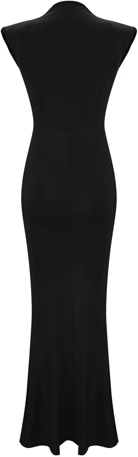 HGps8w Womens Deep V-Neck Sleeveless Party Dress with Pad Shoulder Mermaid Cocktail Maxi Dress Formal Party Evening Gowns
