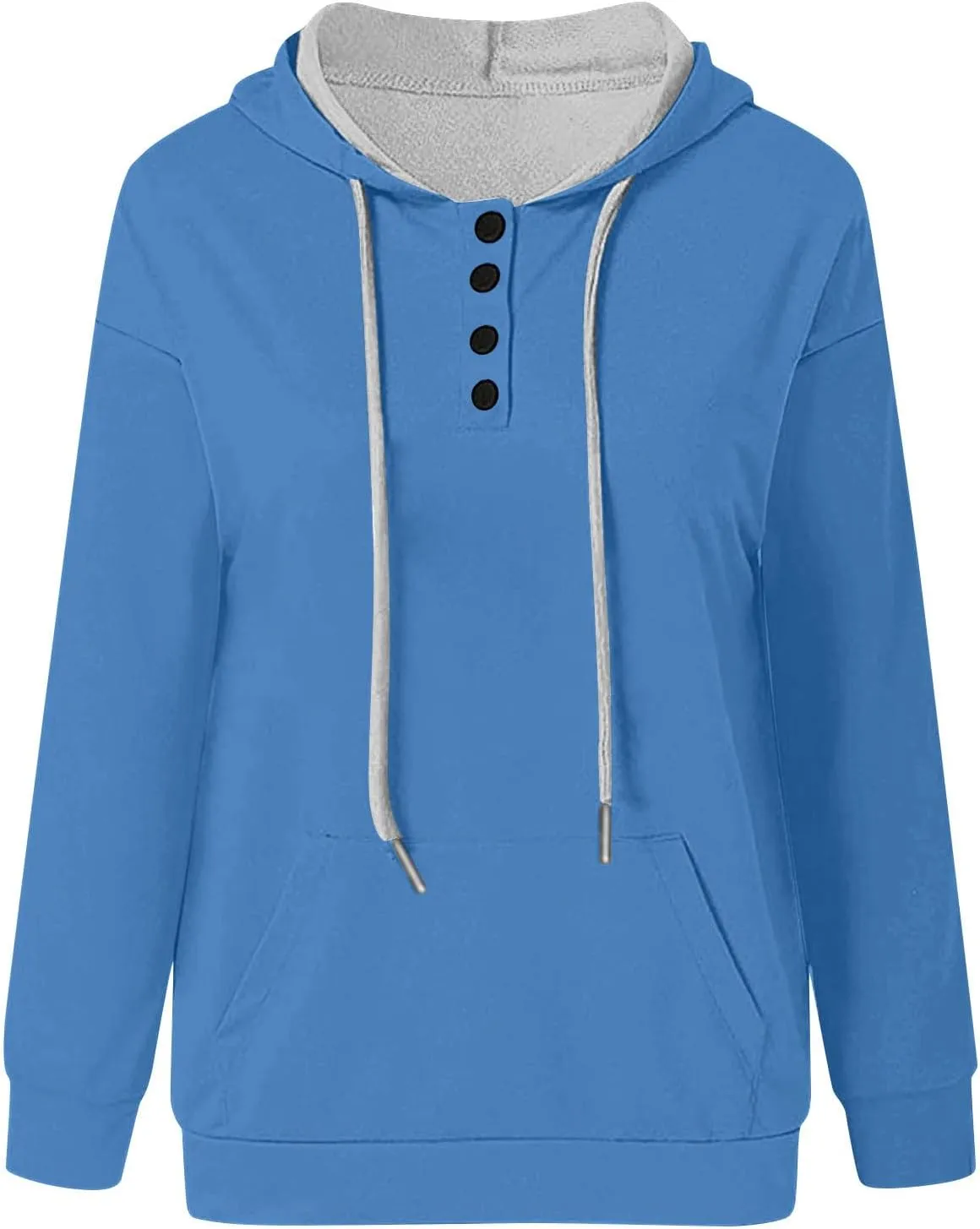 Hoodies for Women Button Down Black Hoodie Plain Loose Fit Sweatshirt Casual Fashion Holiday Pullover Top with Pockets