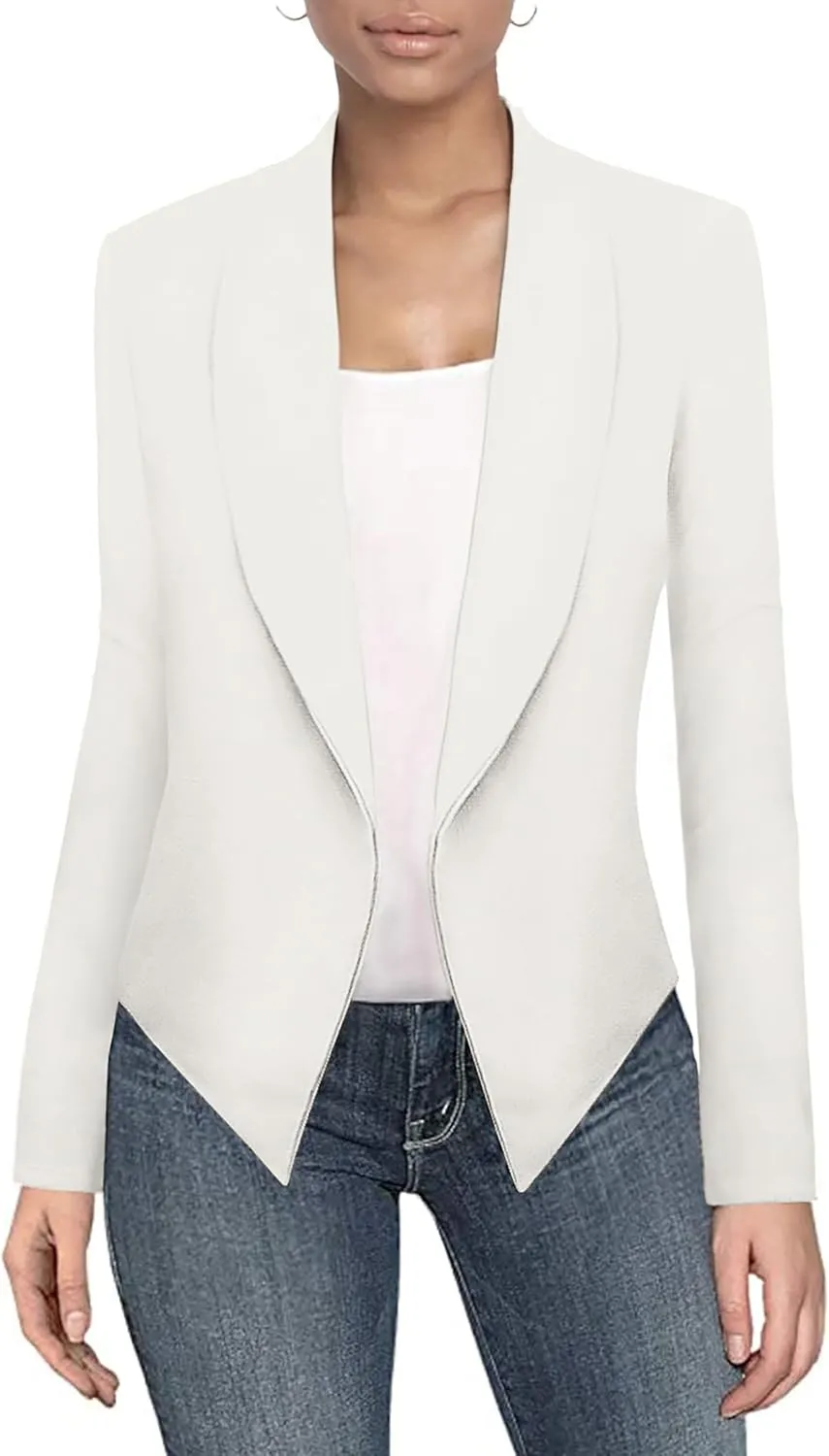 Hybrid & Company Womens Casual Work Office Blazer Open Front Heavy Ponti Shawl Collar Long Sleeve Jacket