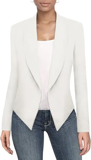 Hybrid & Company Womens Casual Work Office Blazer Open Front Heavy Ponti Shawl Collar Long Sleeve Jacket