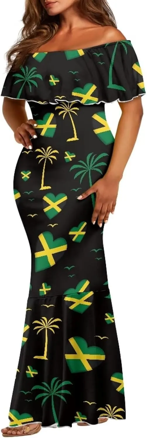 Jamaica Dress for Women Sexy Dresses Woman Off-Shoulder Maxi Dresses Bodycon Short Sleeves Plus Size Sun Dresses