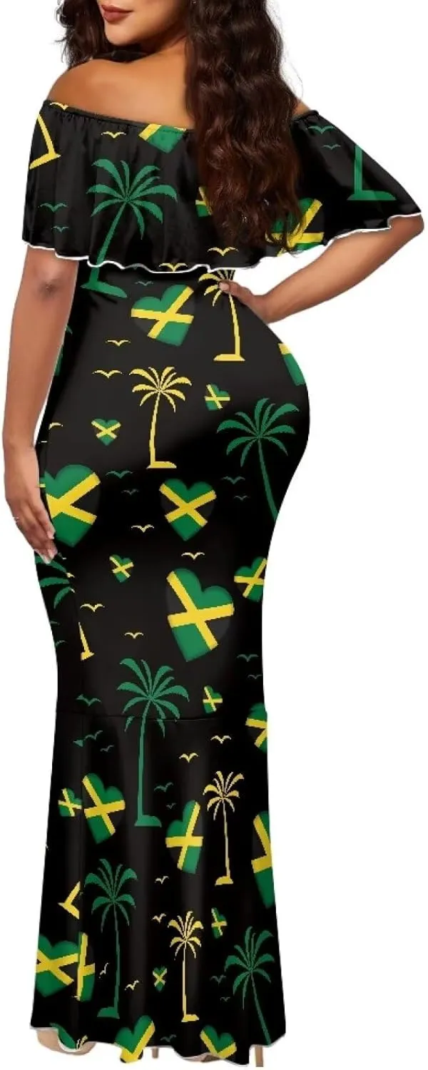 Jamaica Dress for Women Sexy Dresses Woman Off-Shoulder Maxi Dresses Bodycon Short Sleeves Plus Size Sun Dresses