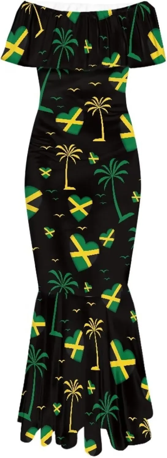 Jamaica Dress for Women Sexy Dresses Woman Off-Shoulder Maxi Dresses Bodycon Short Sleeves Plus Size Sun Dresses