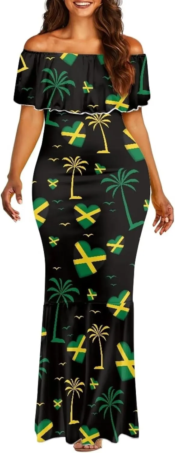Jamaica Dress for Women Sexy Dresses Woman Off-Shoulder Maxi Dresses Bodycon Short Sleeves Plus Size Sun Dresses