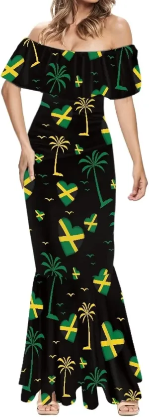 Jamaica Dress for Women Sexy Dresses Woman Off-Shoulder Maxi Dresses Bodycon Short Sleeves Plus Size Sun Dresses