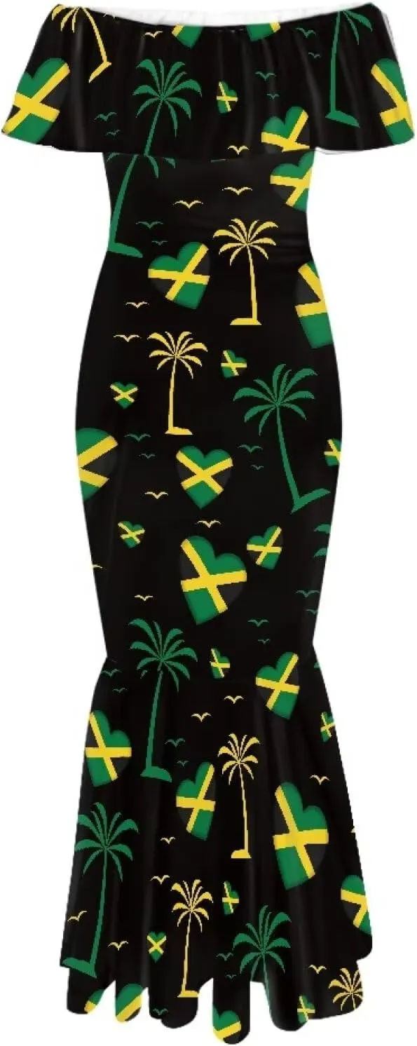 Jamaica Dress for Women Sexy Dresses Woman Off-Shoulder Maxi Dresses Bodycon Short Sleeves Plus Size Sun Dresses