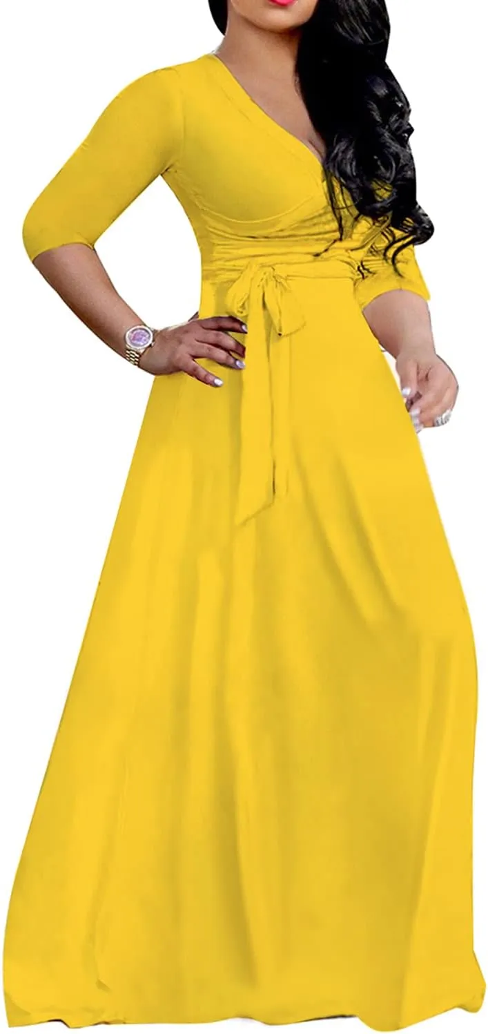 JTNFairy Womens Casual Floral Print Long Maxi Dress Plus Size Plain Party Outfits