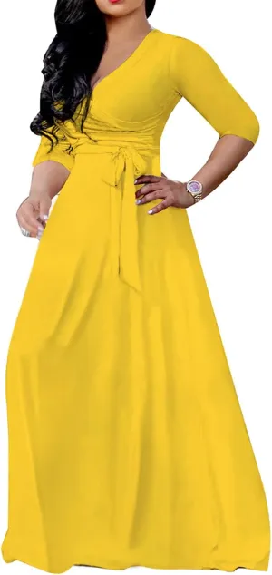 JTNFairy Womens Casual Floral Print Long Maxi Dress Plus Size Plain Party Outfits