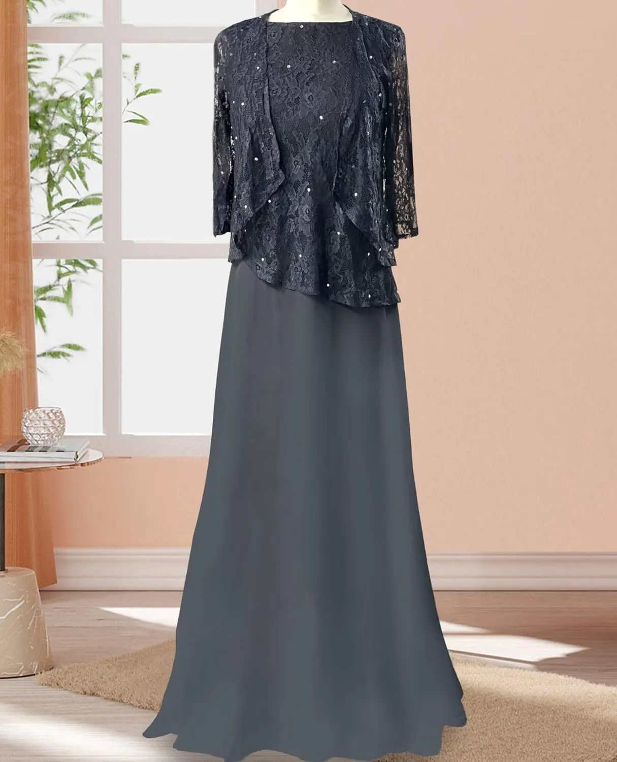 Lace Applique Mother of The Bride Dresses for Wedding Chiffon Formal Dresses with Jacket