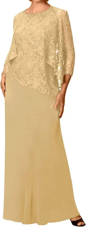 Lace Applique Mother of The Bride Dresses for Wedding Chiffon Formal Dresses with Jacket