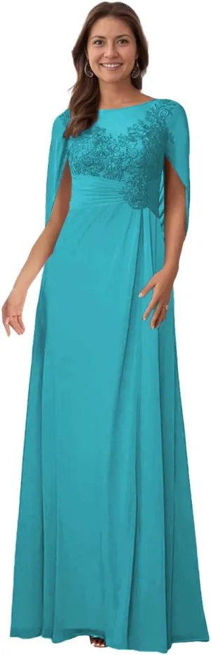 Laces Mother of The Bride Dresses Applique Long Evening Party Dress Ruched Chiffon Wedding Guest Dress