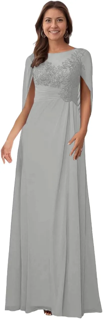 Laces Mother of The Bride Dresses Applique Long Evening Party Dress Ruched Chiffon Wedding Guest Dress
