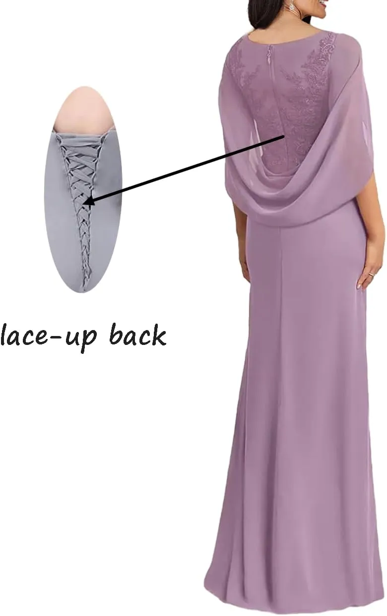 Laces Mother of The Bride Dresses Applique Long Evening Party Dress Ruched Chiffon Wedding Guest Dress