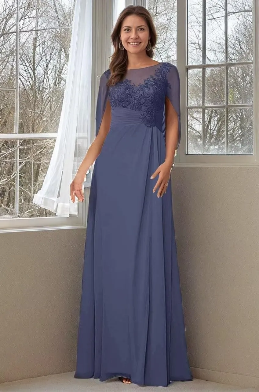 Laces Mother of The Bride Dresses Applique Long Evening Party Dress Ruched Chiffon Wedding Guest Dress