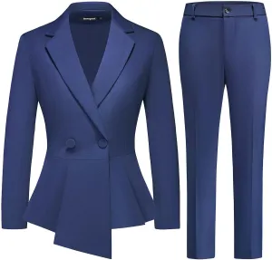 Lamgool Women's Suit Outfits Set 2 Piece Ruffle Blazer with Pants Suit Set Long Sleeve Business Casual