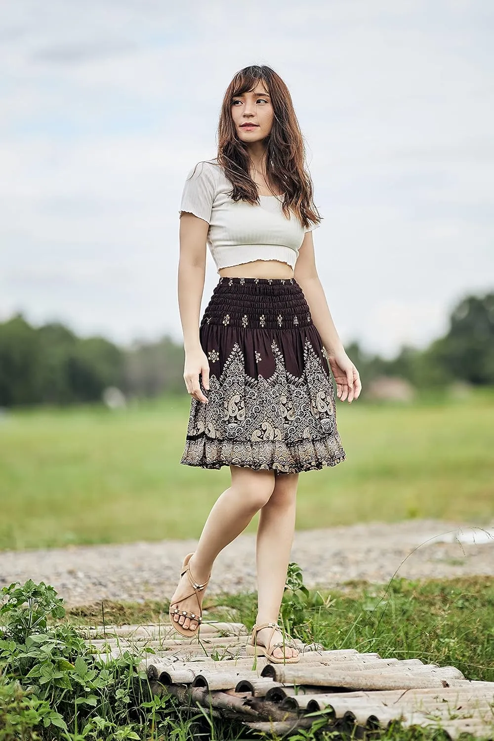 Lannaclothesdesign High Waisted Skirts for Women Short Flowy Summer Skirt Trendy Outfit Knee Length Boho Clothing Fall Skirts