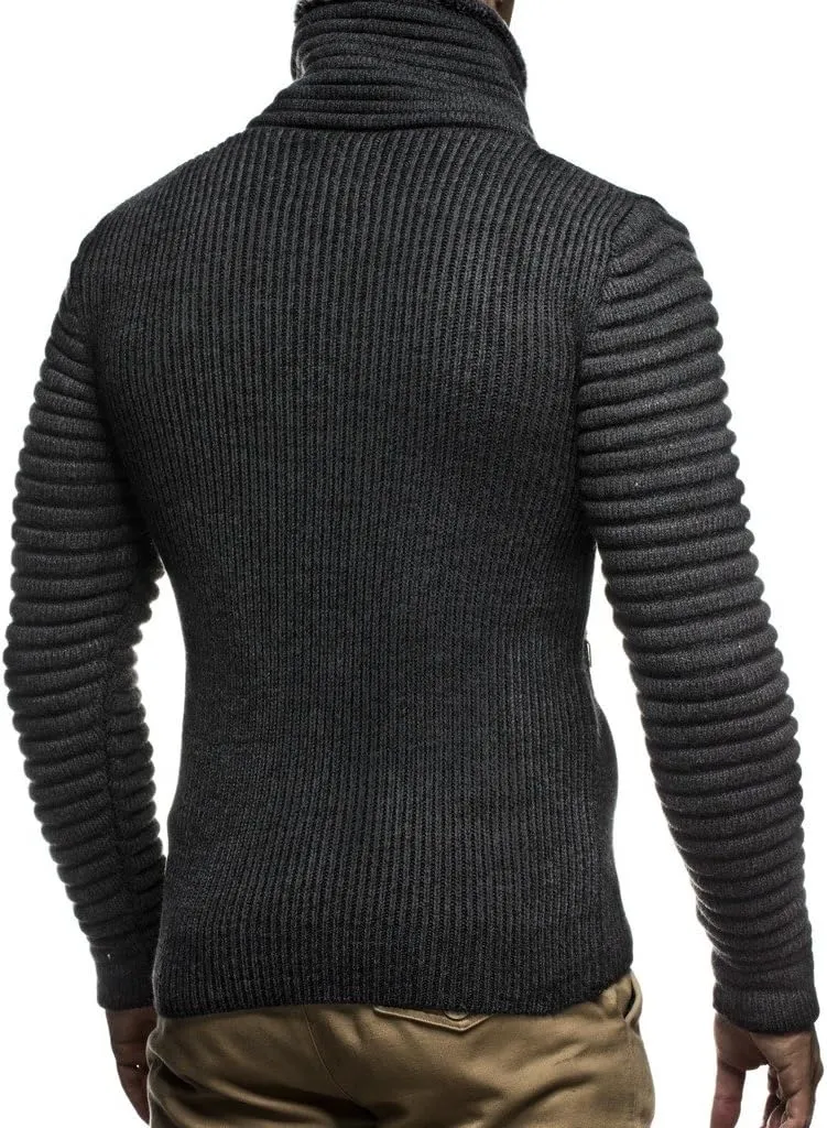 Leif Nelon LN5165 Men's Cardigan with Stud Details and Zip Front