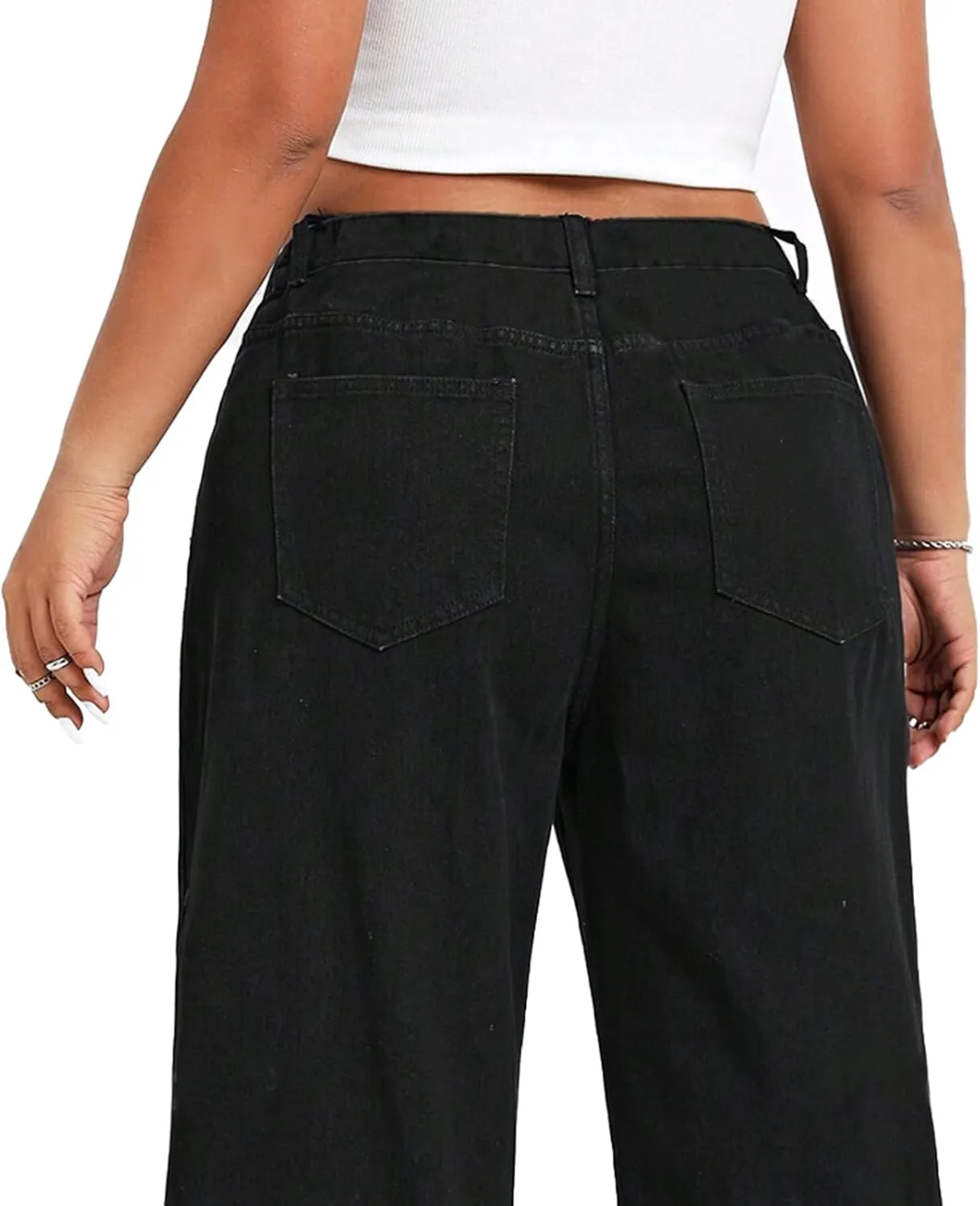 LEIJIJEANS Plus Size Baggy Jeans for Women Wide Leg Women Jeans Full Length Mom High Waist Tall Loose Wide Leg Pants