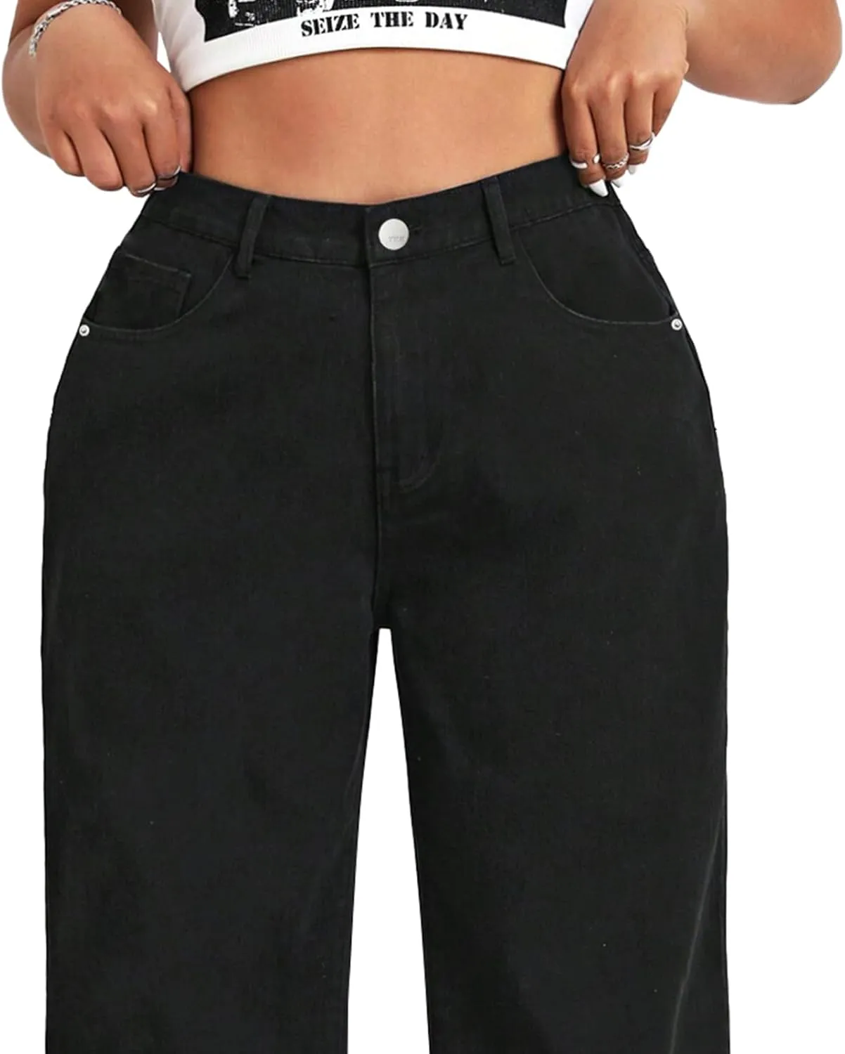 LEIJIJEANS Plus Size Baggy Jeans for Women Wide Leg Women Jeans Full Length Mom High Waist Tall Loose Wide Leg Pants