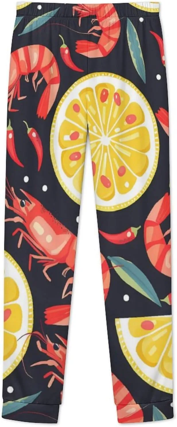 Lemon Shrimp Women's Two Piece Pajama Set Long Sleeve Sleepwear Nightwear Soft Pj Sets Loungewear