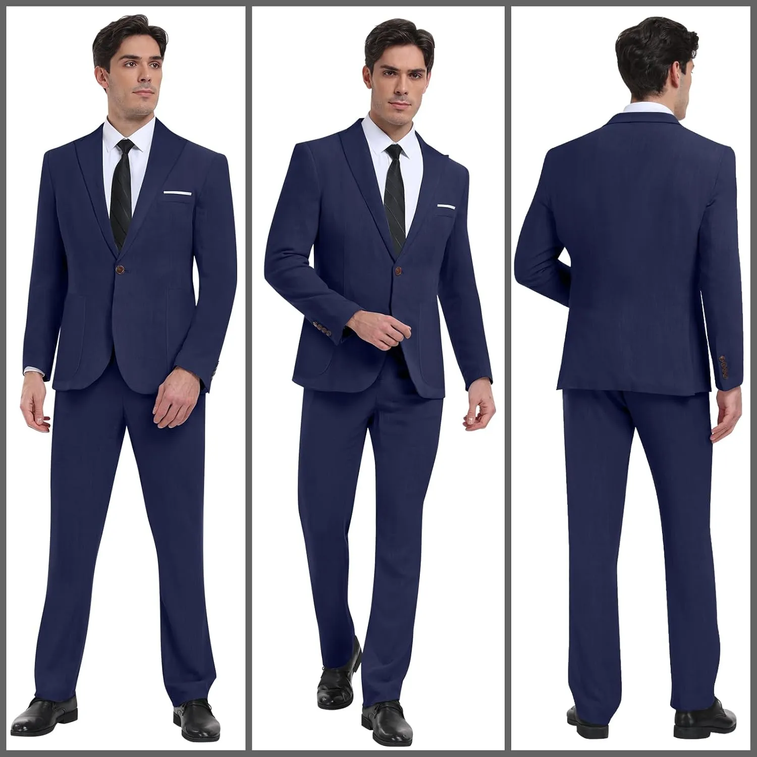 Linen Men Suit Set Casual Tuxedo 2 Piece Regular Fit Blazer One Button Solid Jacket and Pants for Prom Wedding Party