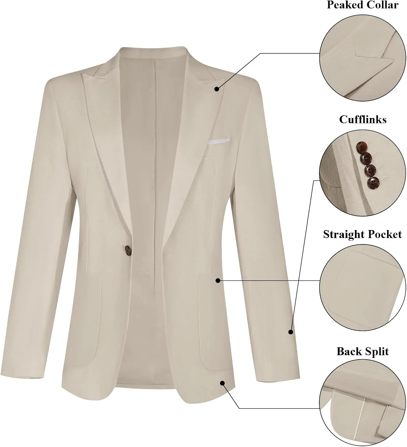 Linen Men Suit Set Casual Tuxedo 2 Piece Regular Fit Blazer One Button Solid Jacket and Pants for Prom Wedding Party