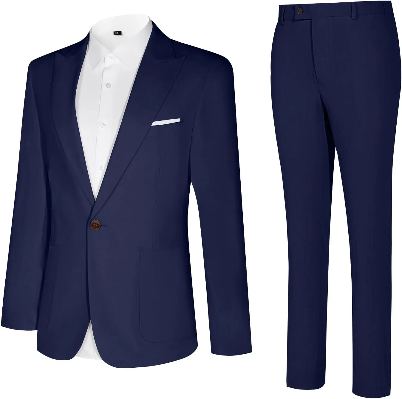 Linen Men Suit Set Casual Tuxedo 2 Piece Regular Fit Blazer One Button Solid Jacket and Pants for Prom Wedding Party