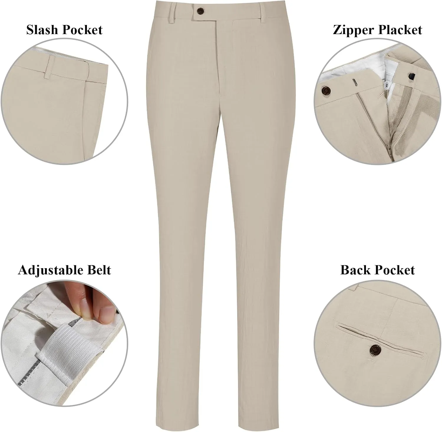 Linen Men Suit Set Casual Tuxedo 2 Piece Regular Fit Blazer One Button Solid Jacket and Pants for Prom Wedding Party