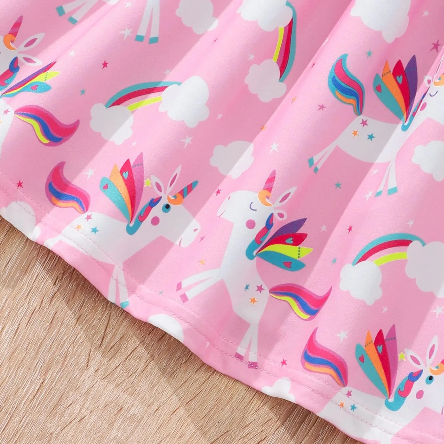 Little Girls Summer Dresses Square Neck Ruffle Flutter Sleeve Kids Toddler Unicorn Casual A-Line Swing Sundress 2-8 Years