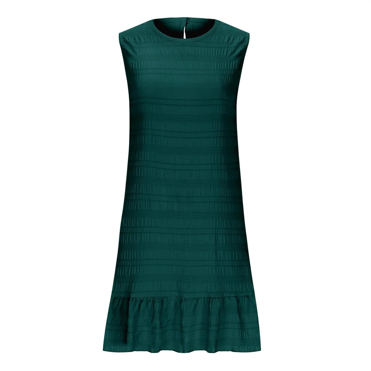 Lmdudan 2025 Summer Dress for Women Ruffle Hem Swing Mini Dress Sleeveless Tank Dresses Round Neck Casual Smock Sundress