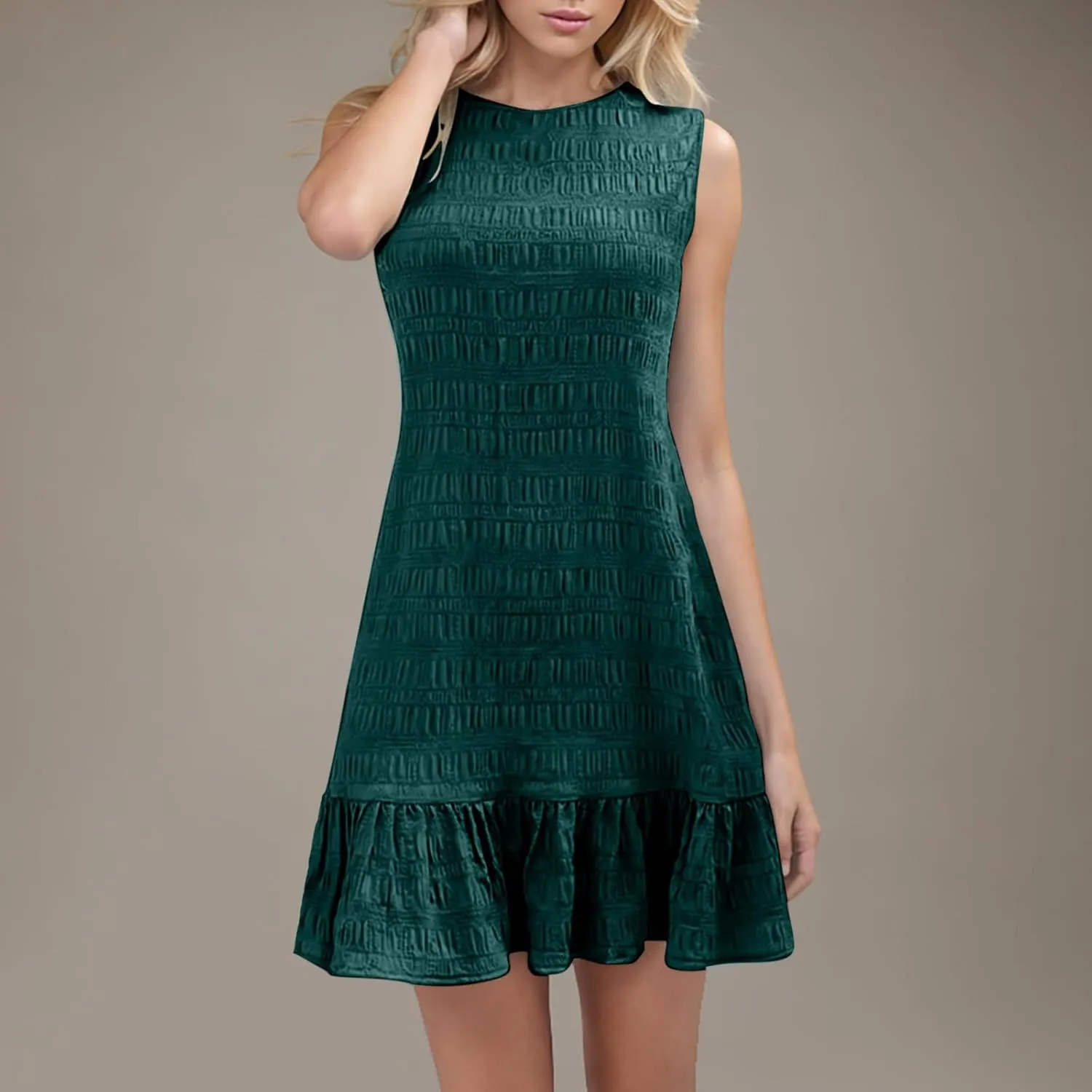 Lmdudan 2025 Summer Dress for Women Ruffle Hem Swing Mini Dress Sleeveless Tank Dresses Round Neck Casual Smock Sundress