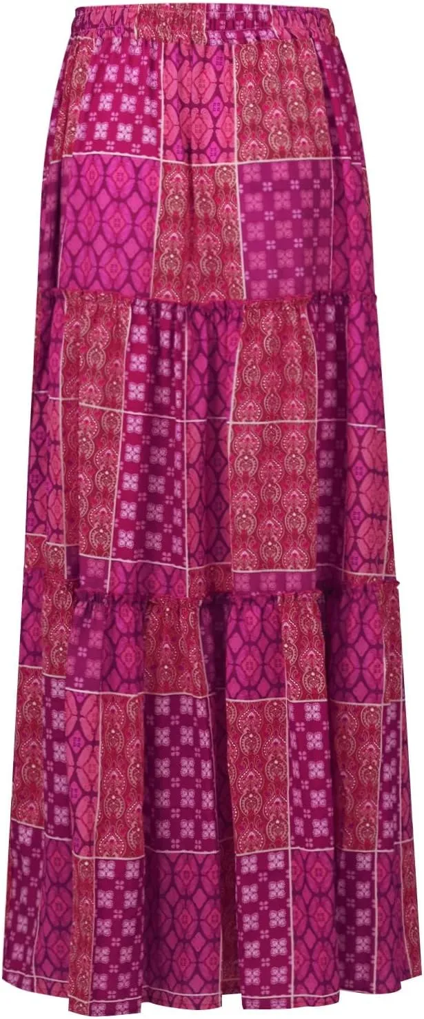 Long Skirts for Women Floral Maxi Skirt with Pockets Beach Flowy Midi Boho Skirt Casual Pleated High Waisted Skirts