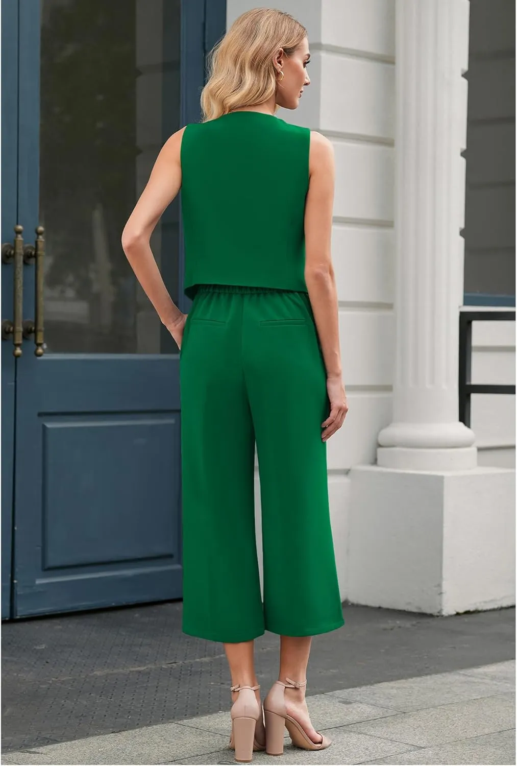 LookbookStore Pant Suits for Women Dressy Two Piece Business Casual Outfits Sleeveless Blazer Summer Vest and Pants Sets